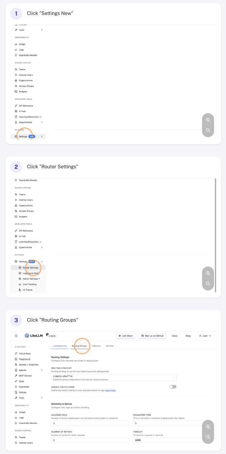 Open Routing Groups settings