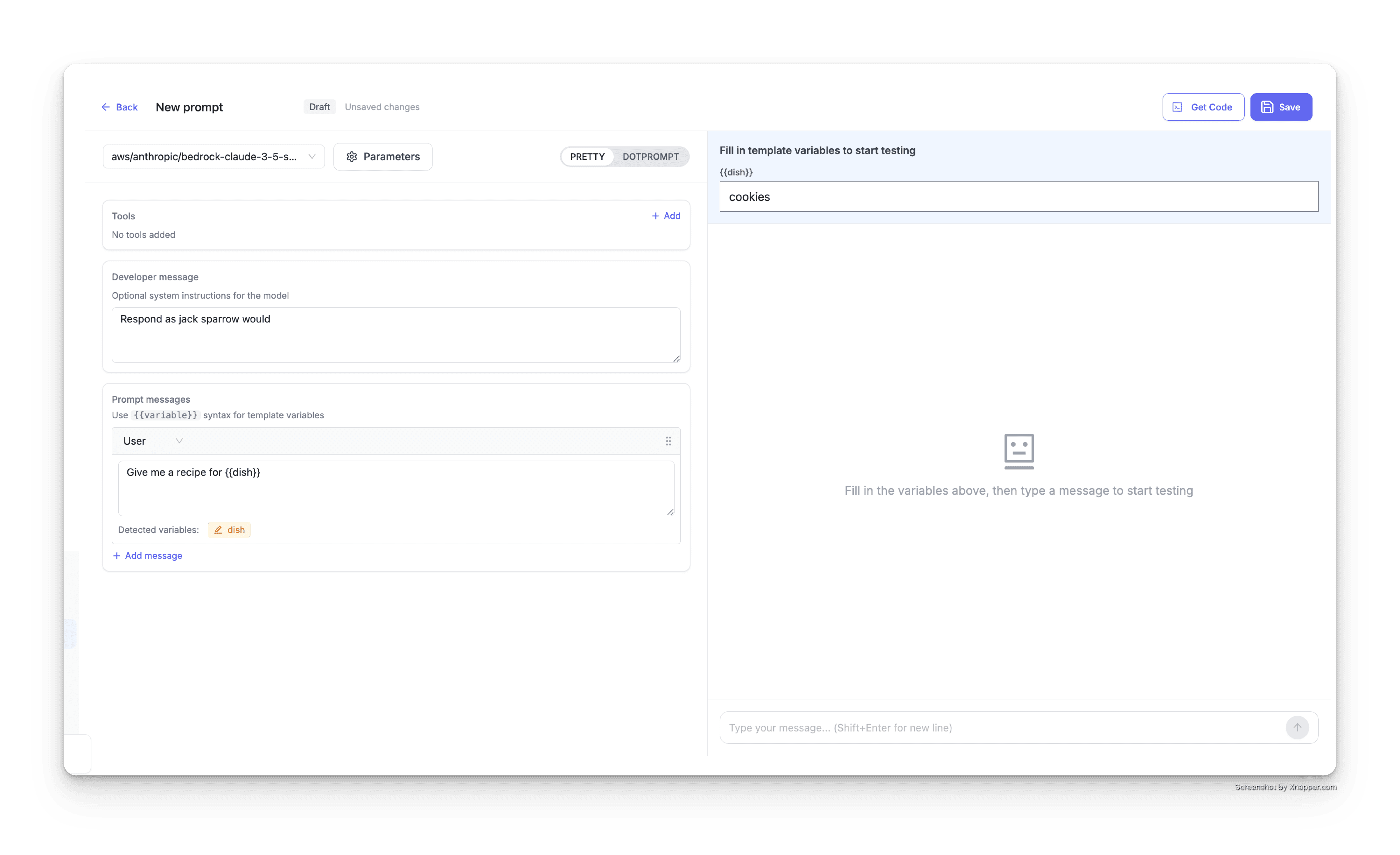 Add Prompt with Variables