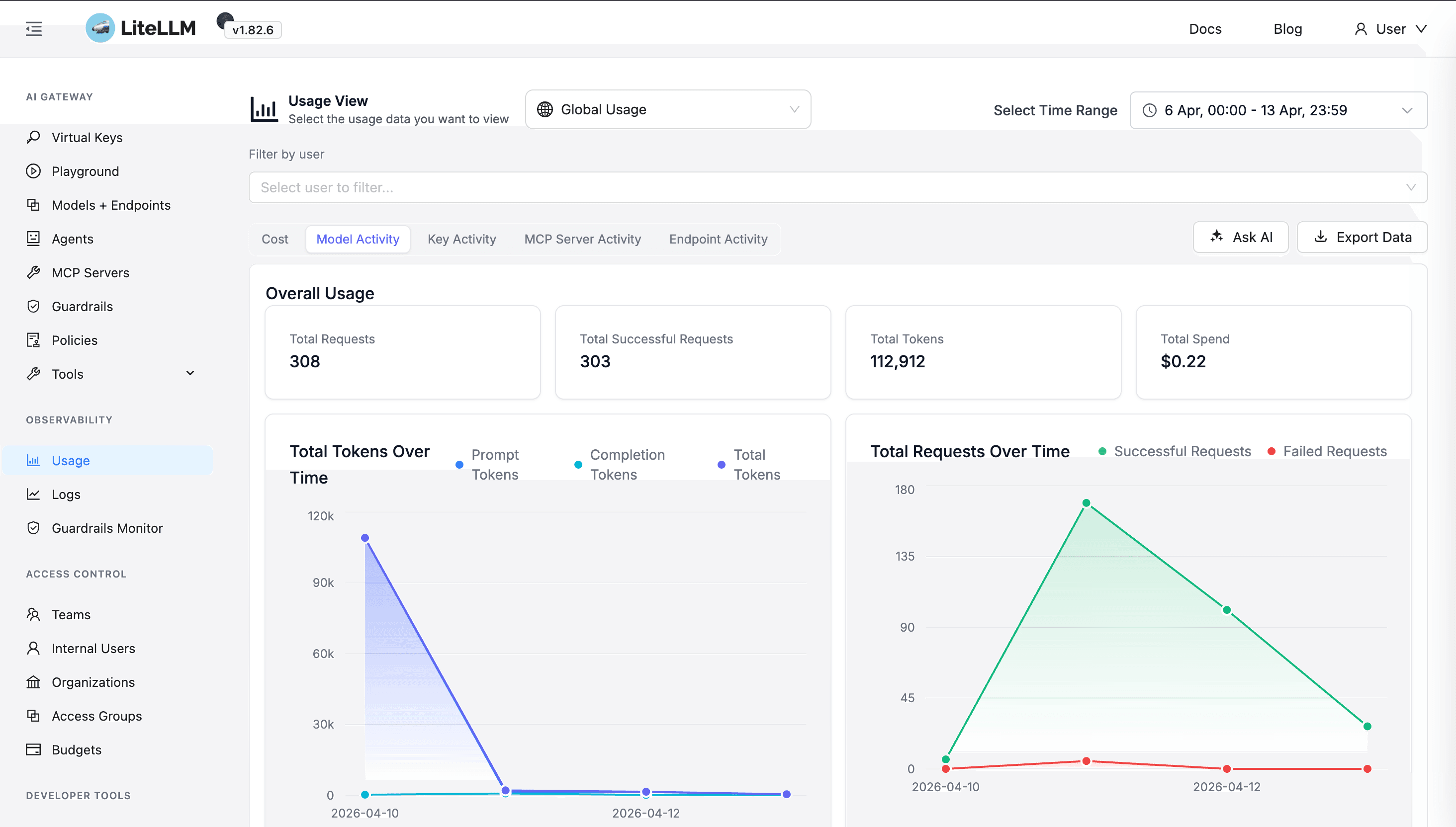Navigate to Model activity in the LiteLLM UI