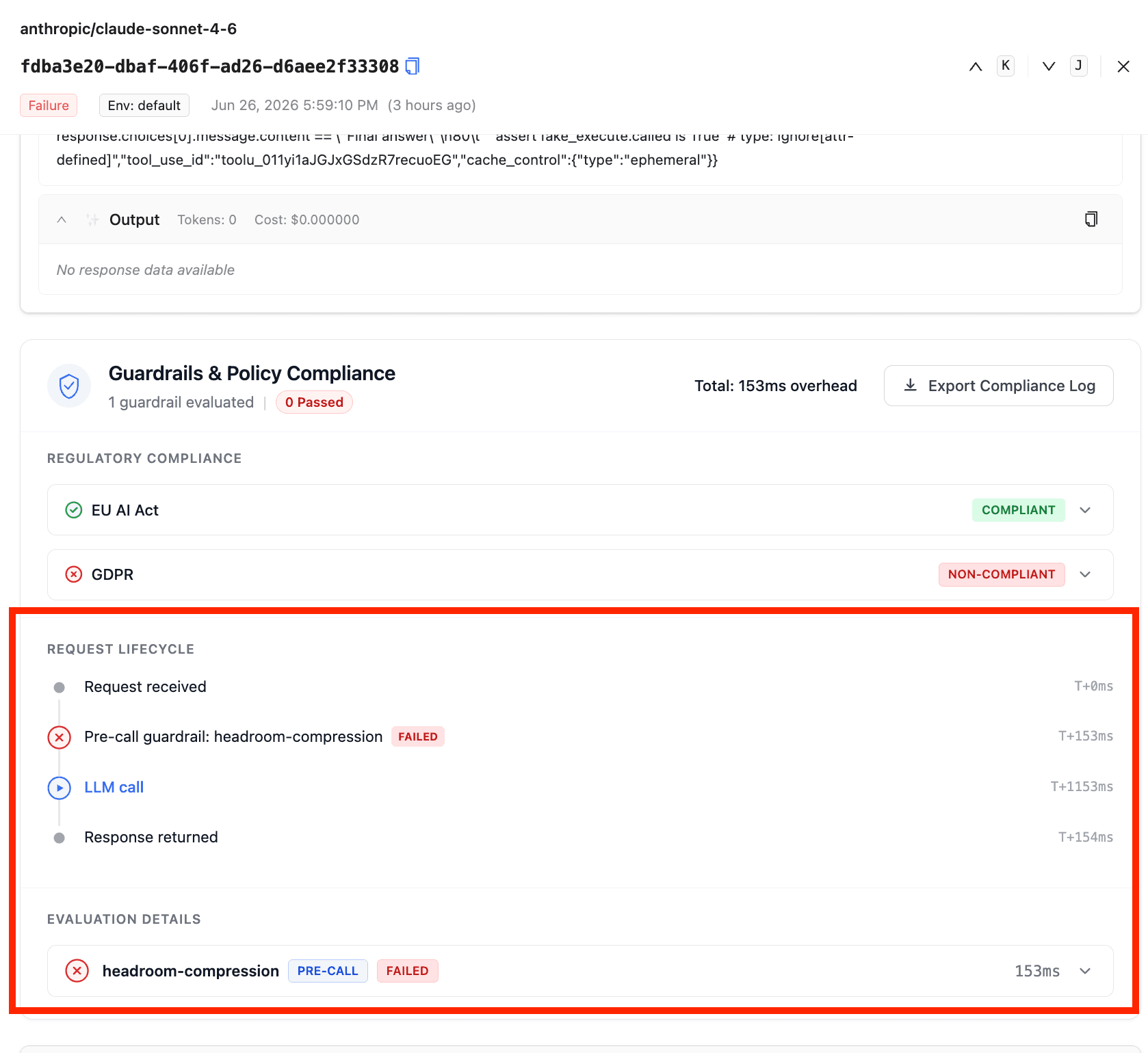 Headroom guardrail in the LiteLLM Logs UI
