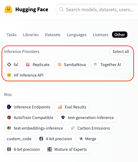 Filter models by Inference Provider