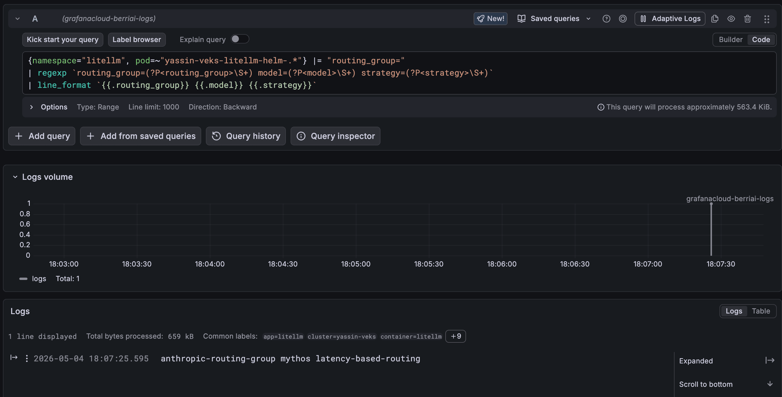 Verify the routing group in logs
